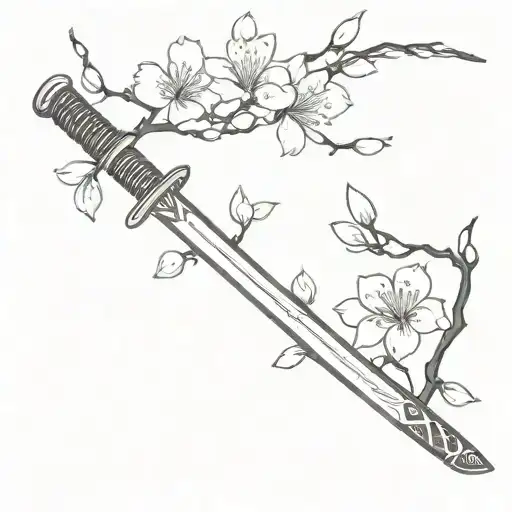 Cherry Blossom With Katana Sword