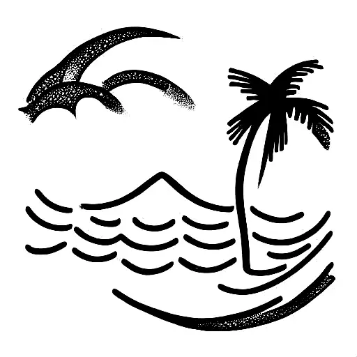 Ocean Waves And Palm Tree