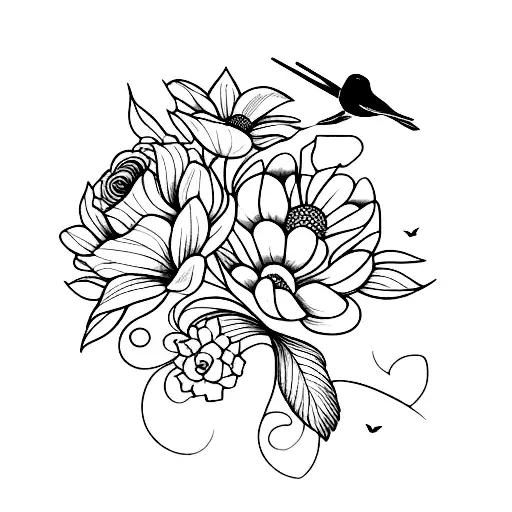 Flowers And Bird