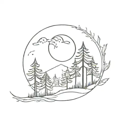 Crescent Moon Over A Forest