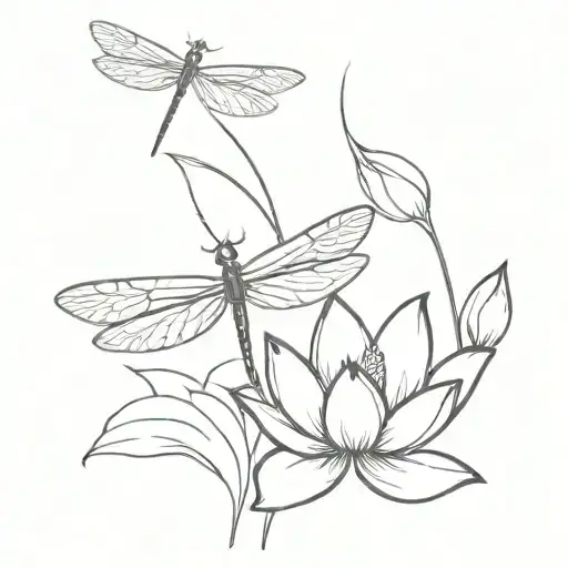 Dragonfly And Lotus Flower