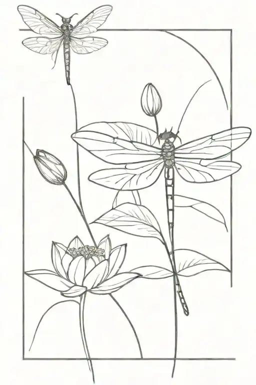 Dragonfly And Lotus Flower