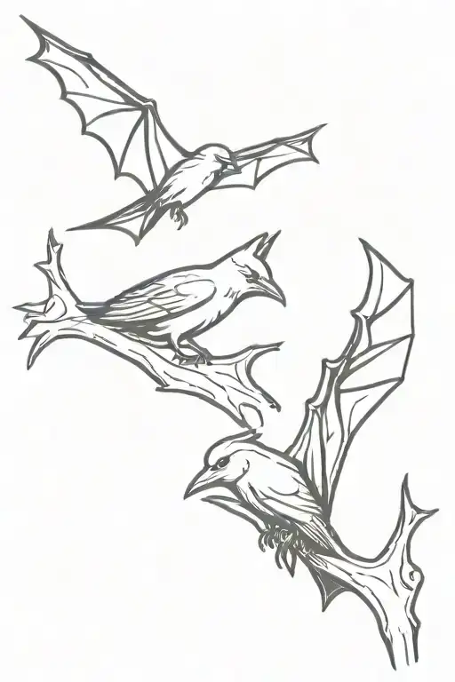 Bat And Raven Perched