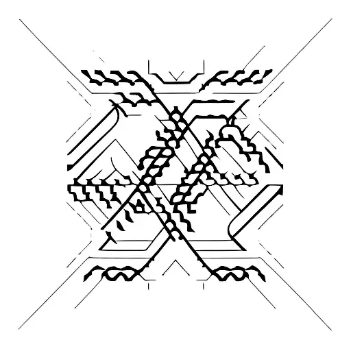 A Minimalist Tattoo Of A Dagger Intertwined With Lines Of Binary Code