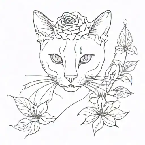 A Minimalist Design Of A Flower Blooming Into A Beautiful Cat Silhouette