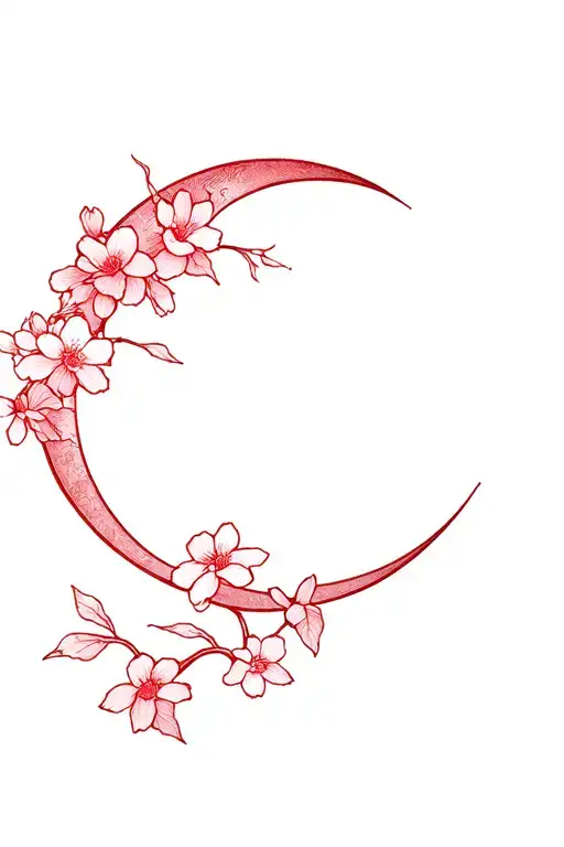 Sakura Flower With A Moon The Tattoo In Fairly Long Red And Not Too Wide