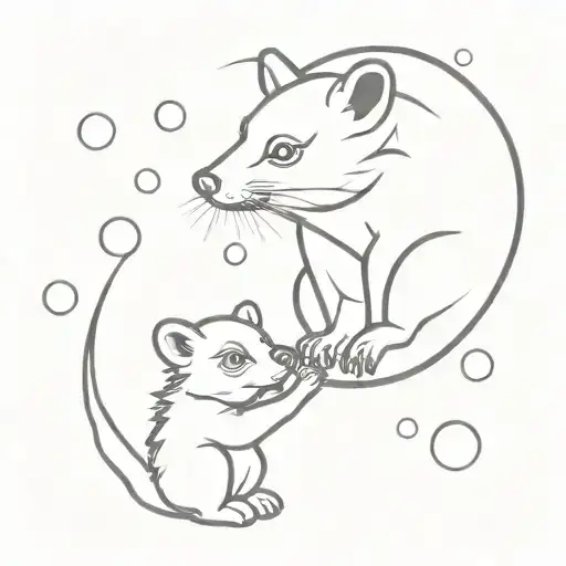 Ring Tail Possum And Bear Cub Surrounded By Bubbles Floating Up