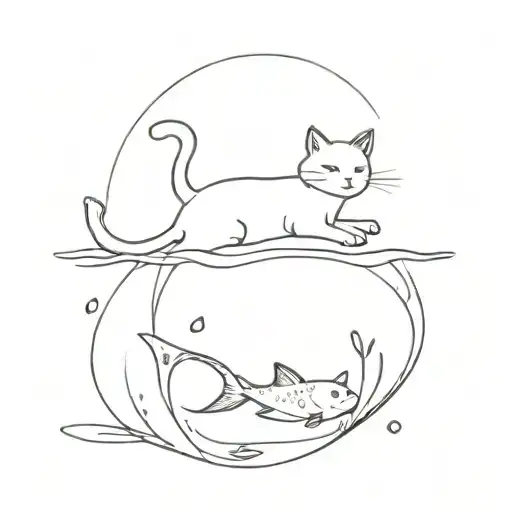 Cat And Fish Swimming