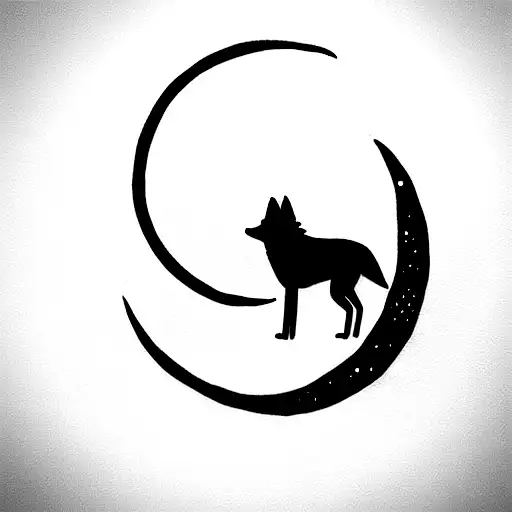 One Line Calm Wolf With Moon And Sanskrit Shlok At Bottom