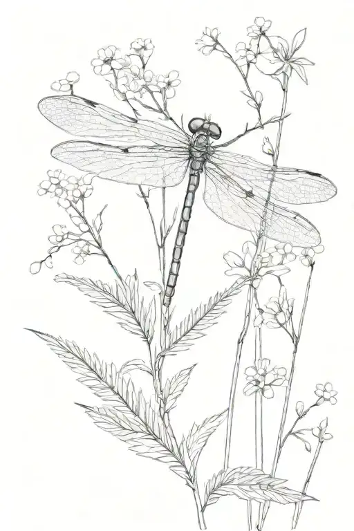 Dragonfly On Mimosa Pudica Plants And One Flower