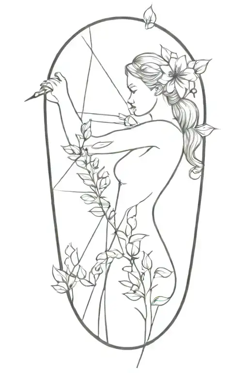 Botanical Illustrations With Spiritual Growth Woman Archer