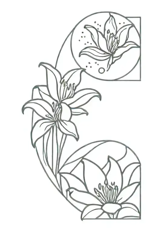 Stamp With A Moon And Lillies Growing