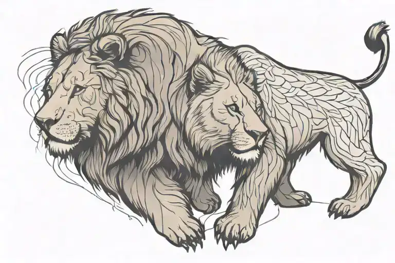 A Brown Bear And A Lion Together Hugging