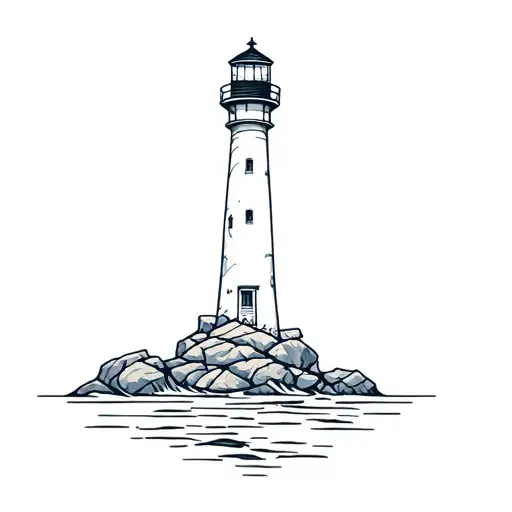 Lighthouse On Rocks With Waves Under