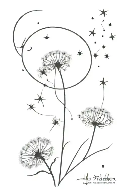 Dandelion And Small Crescent Moon Merging Together