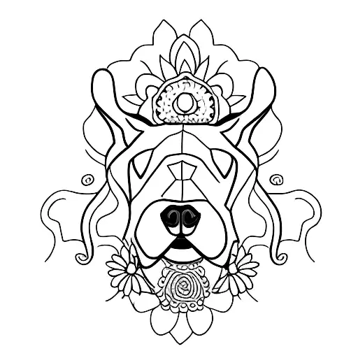 A Minimalist Tattoo Of A Dog And Flower