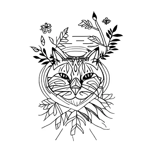 A Nature-inspired Minimalist Tattoo Of A Cat Blending Into A Forest