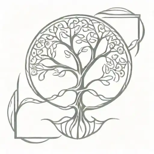A Minimalist Design Of The Tree Of Life Intertwined With Gaelic Symbols