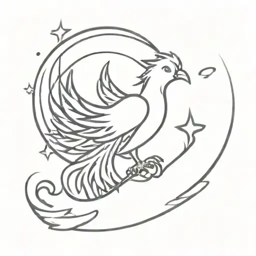 A Phoenix Singing On Top Of A Moon