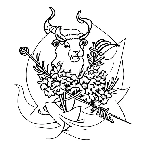 Honeysuckle And Carnation With Ram Horns And Bow And Arrow