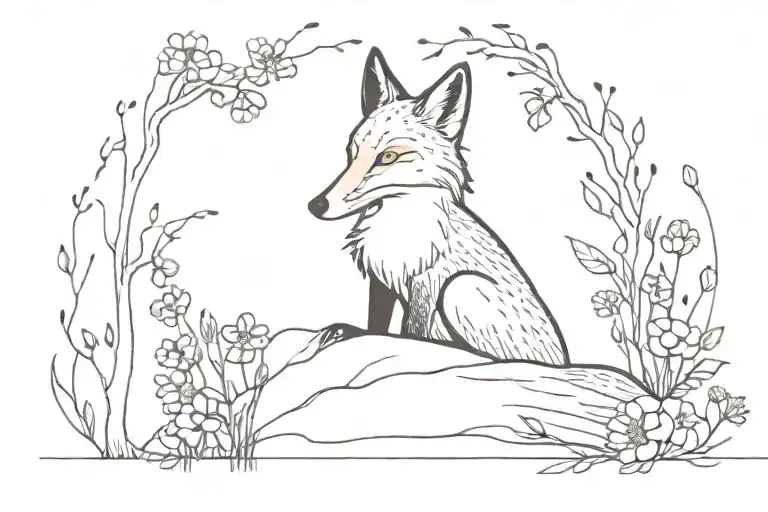 A Fox Sitting Next To A Crow With A Forest Background Surrounded By Morel Mushrooms And Flowers