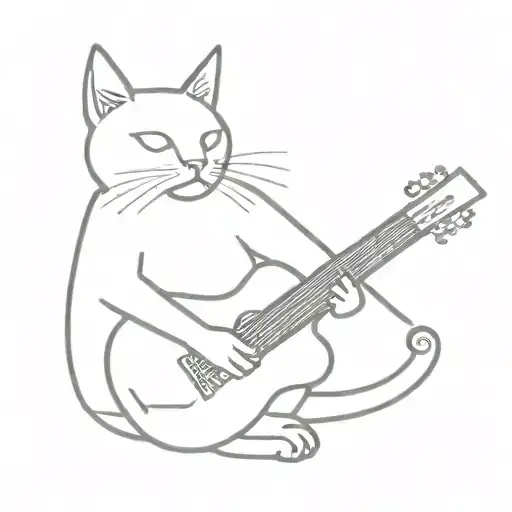 A Sleek Minimalist Design Of A Cat Playing A Diamond-studded Guitar
