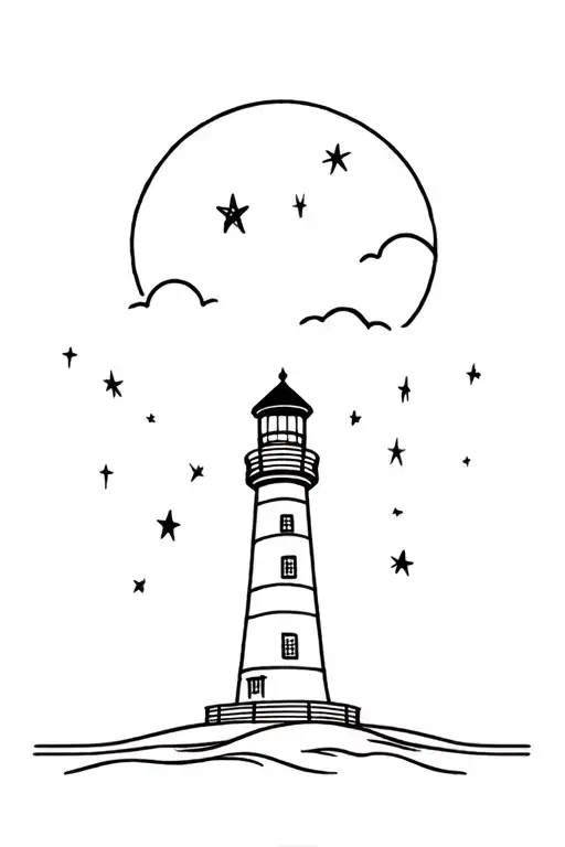 Lighthouse At Night Sky With Stars