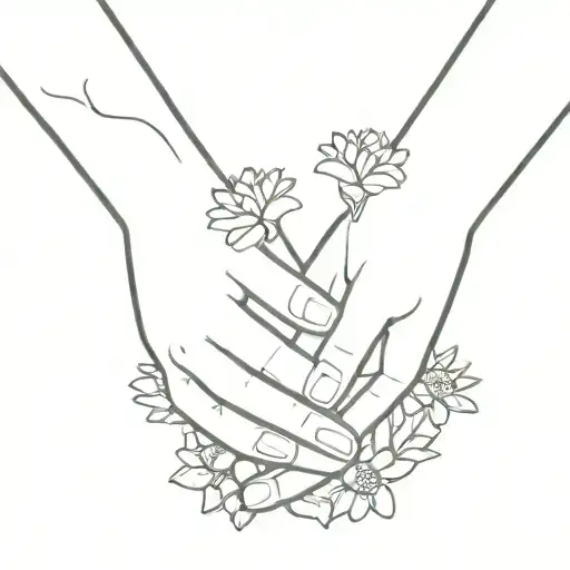 Little And Simple Tattoo Of Two Women Hands Holding Each Other With Flowers Somewhere