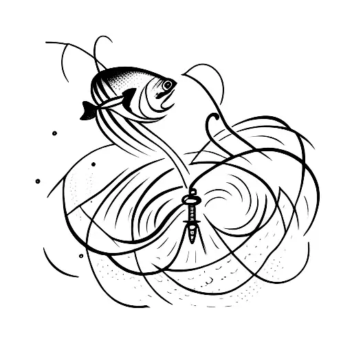 A Minimalist Tattoo Of A Fishing Hook Surrounded By Waves