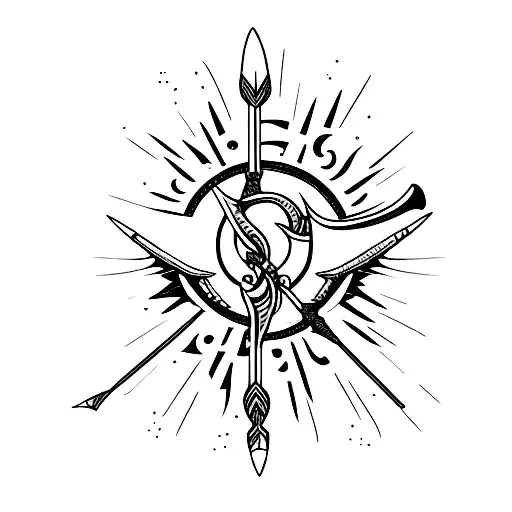 A Minimalist Tattoo Of A Bow And Arrow Engulfed In Flames