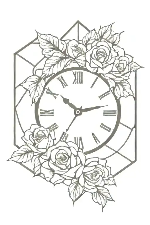 Clock Inside Cross Made Of Roses Intertwined