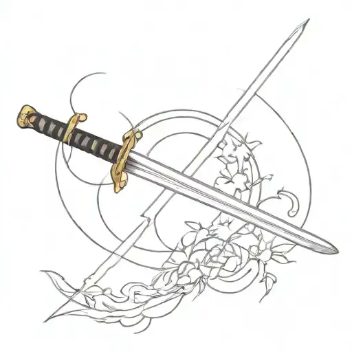 A Minimalist Design Of A Magical Katana Surrounded By Anime Symbols