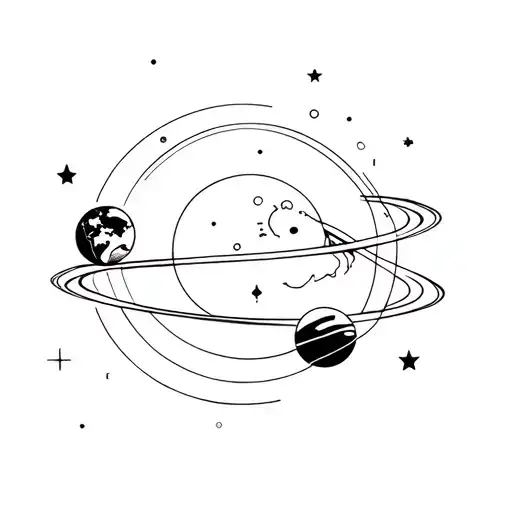 Intersecting Planets Orbiting Astronaut With Earth