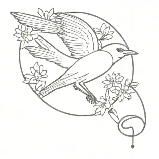 Bird With Neda Sign With Flowers