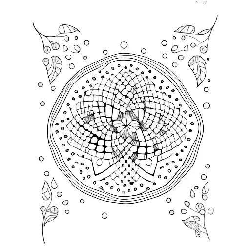 A Dotwork Tattoo Of A Plant Growing In The Shape Of A Geometric Pattern