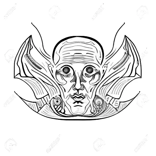 A Black-grey Tattoo Of A Renaissance-style Portrait Of An Extraterrestrial Creature