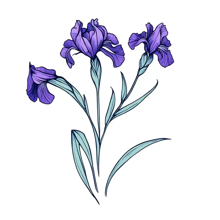 2 Iris Flower Intertwined With Violet Flower