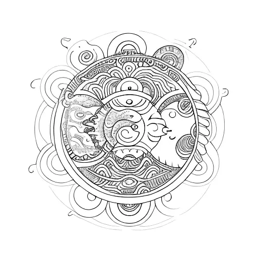 A Minimalist Tattoo Of A Sun And Moon In A Yin And Yang Style