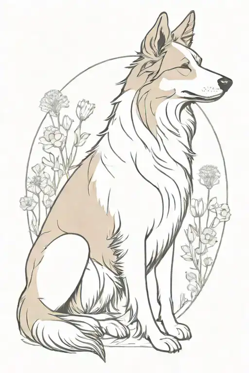 Sable Colored Old Time Scotch Collie Dog With Floppy Ears In A Field Full Of Wildflowers