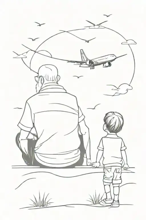 Grandad And Grandson Watching Airplanes Taking Flight