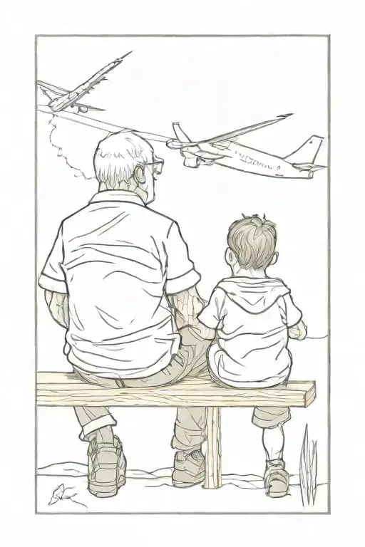 Grandad And Grandson Watching Airplanes Taking Flight