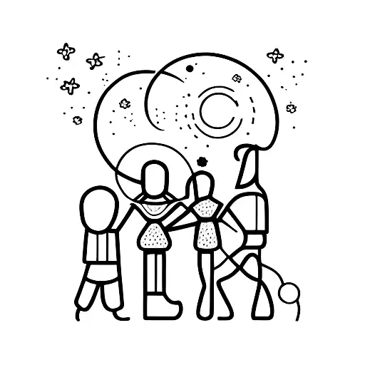 A Minimalist Tattoo Of A Silhouette Of A Family Holding Hands Under A Vibrant Sunset