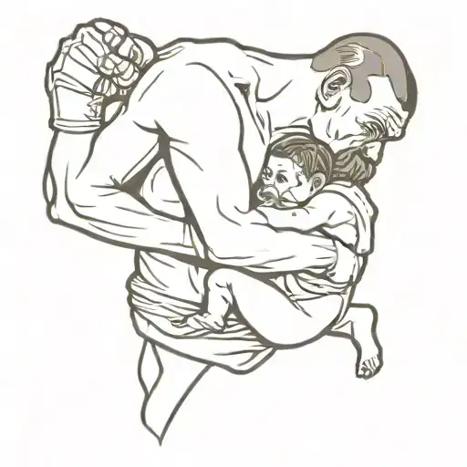Old-school Style Tattoo Featuring A Boxer Holding A Baby