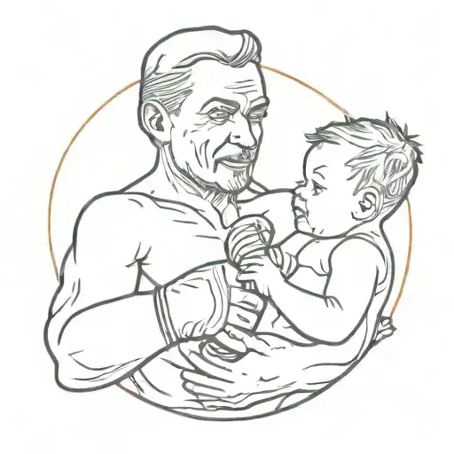 Old-school Style Tattoo Featuring A Man With Boxing Gloves Holding A Baby