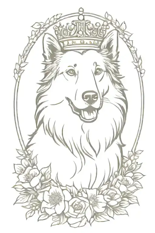 Old Time Scotch Collie With Crown Of Flowers In An Oval