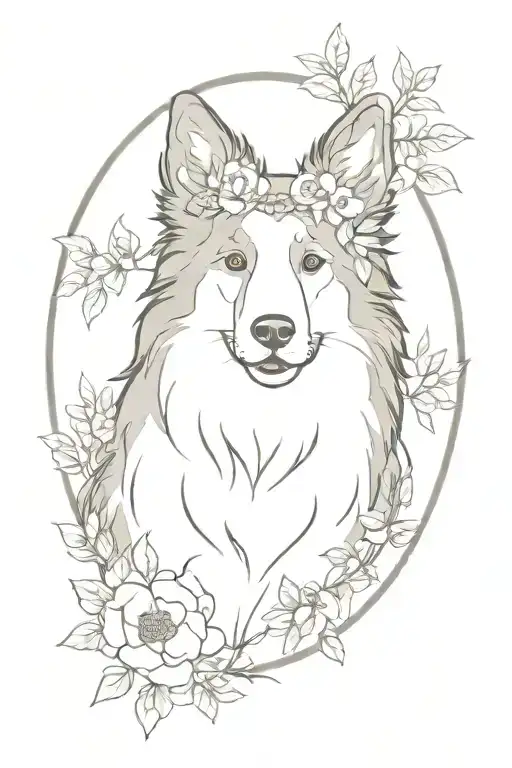 Floppy Eared Old Time Scotch Collie With A Flower Crown In An Oval