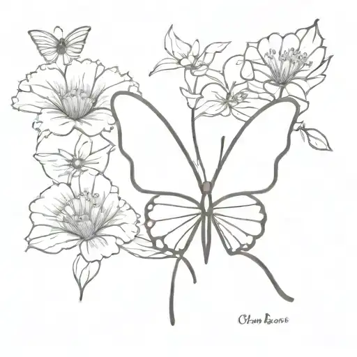Butterfly Outline With October And November Birth Flowers
