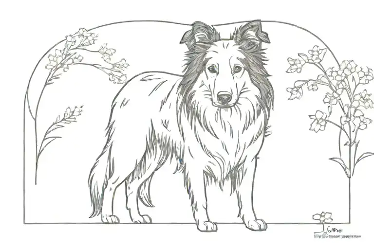 Sable Old Time Scotch Collie Dog In A Field Of Wildflowers