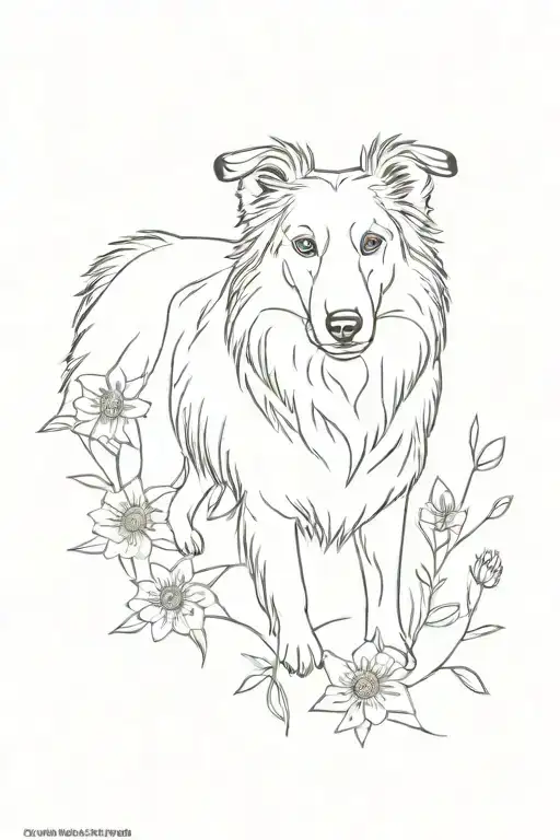 Sable Old Time Scotch Collie Dog In A Field Of Wildflowers