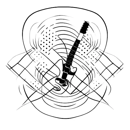 A Minimalist Tattoo Of A Guitar With Twin Atlantic Lyrics As Soundwaves